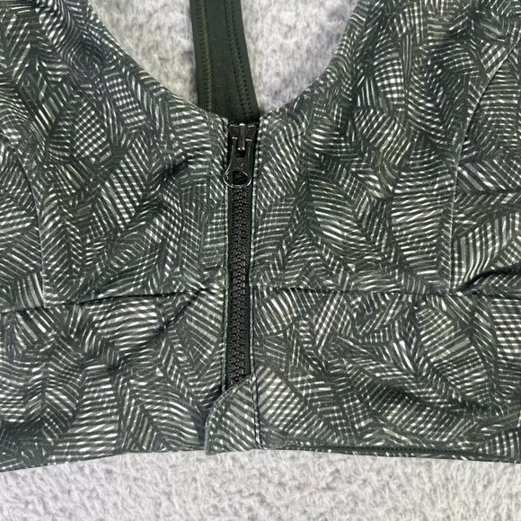Lululemon Sport Bra Womens 6 Green Printed Front Zip Athletic Cool To Street Bra - Picture 8 of 8